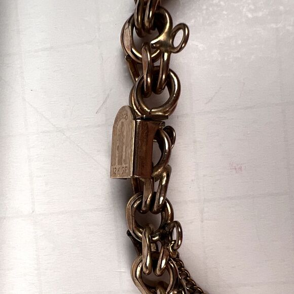 Vtg Kaco Signed 20g,12K Gold GF Bracelet Band Sweetheart Treble Clef 2 Pearls - Picture 7 of 9